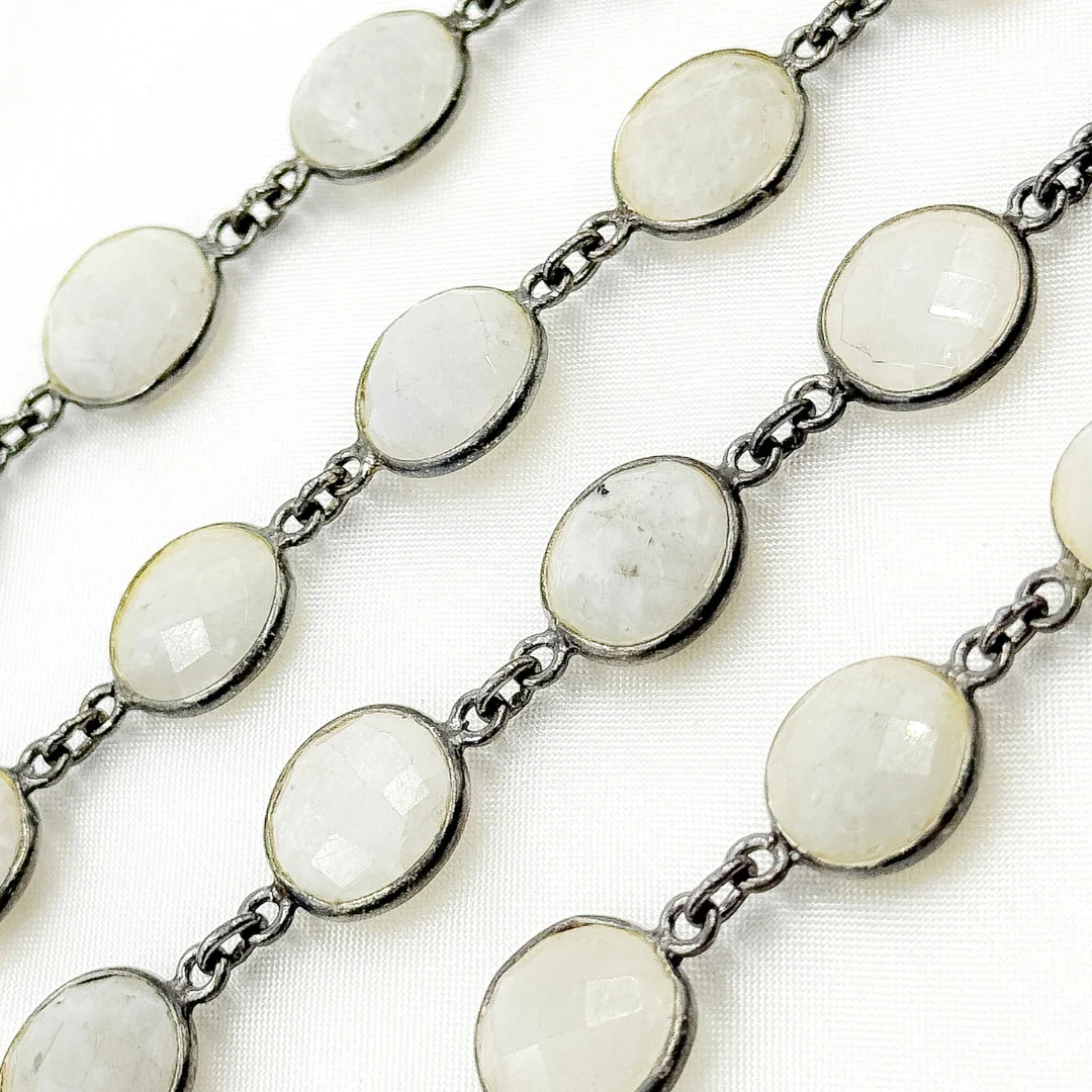 White Moonstone Round Shape Bezel Oxidized Wire Chain. WMS5 - Image 5