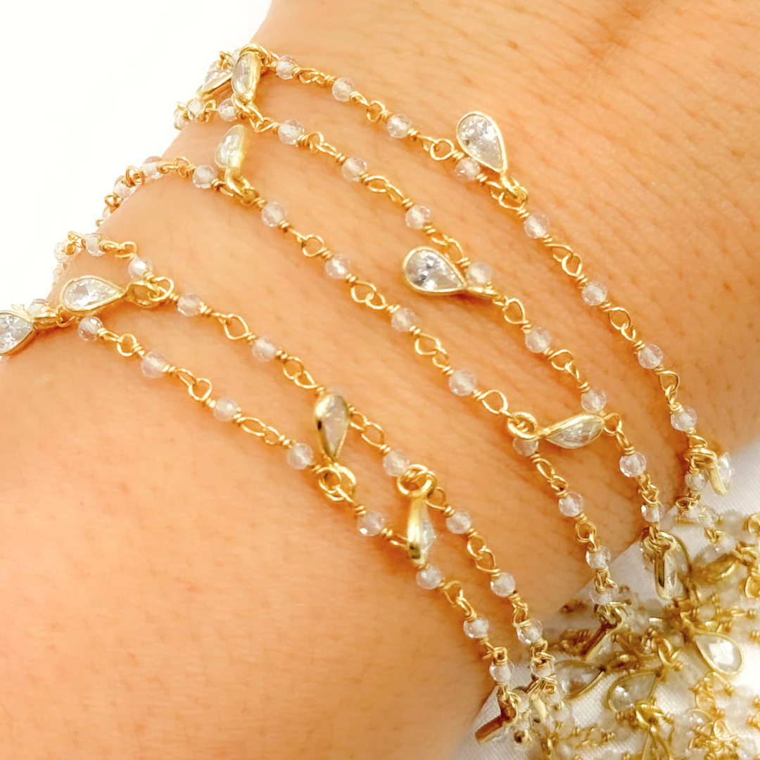 White Topaz & CZ Dangle Gold Plated Wire Chain. TOP11 - Image 3