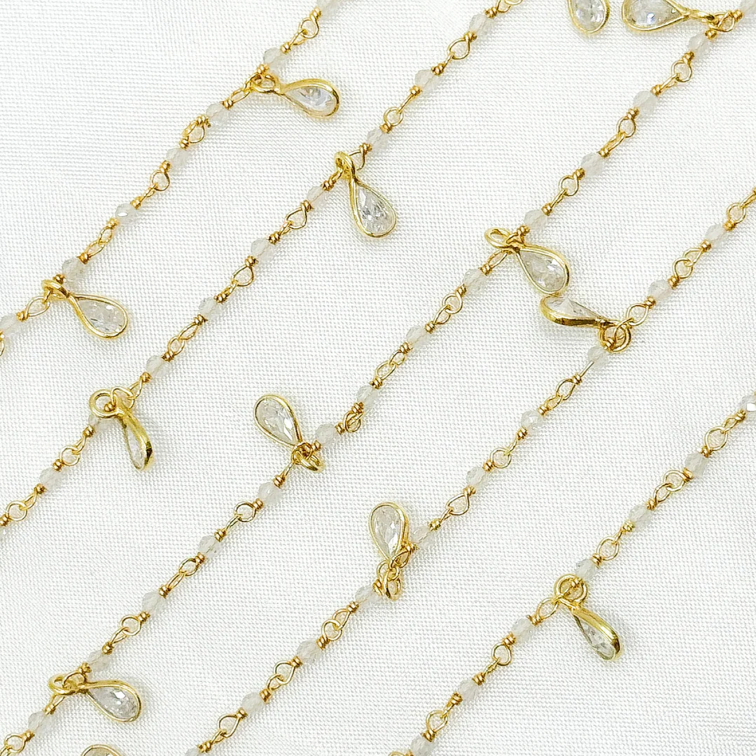 White Topaz & CZ Dangle Gold Plated Wire Chain. TOP11 - Image 4