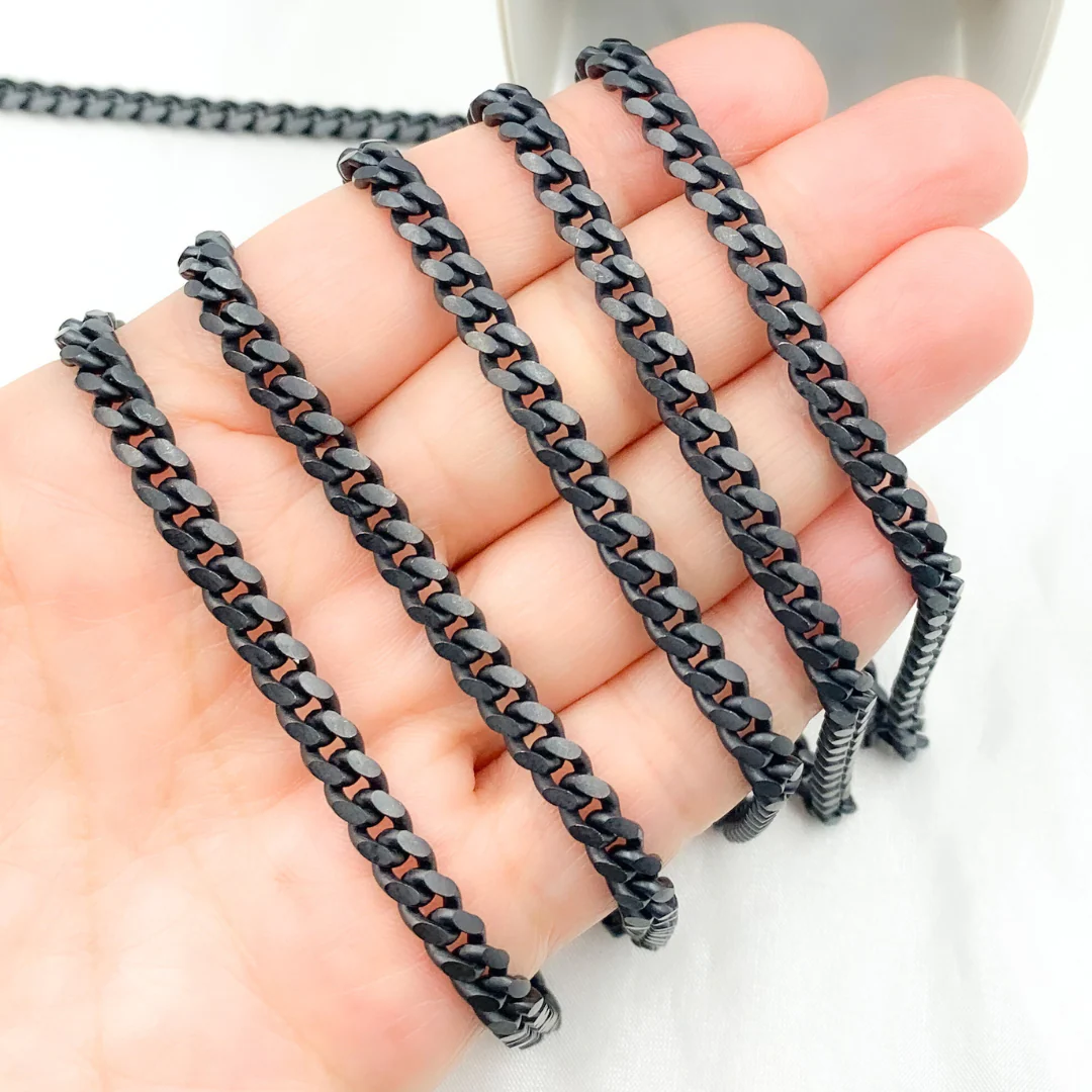 X23BRM. Black Rhodium 925 Sterling Silver Smooth Curb Chain.