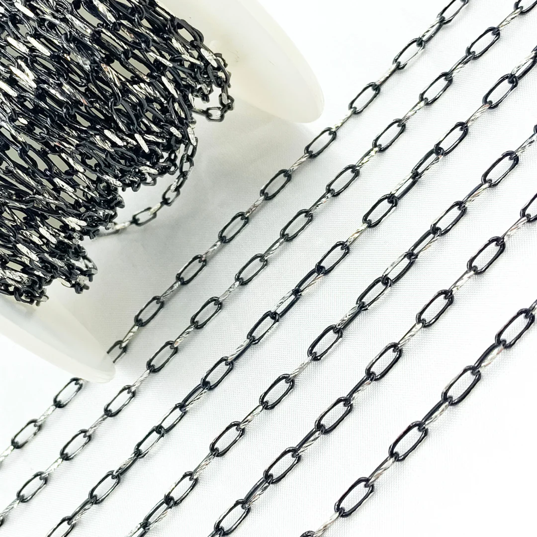X5SBDC. Two Tone Black Rhodium and Sterling Silver Paperclip Link Chain - Image 5