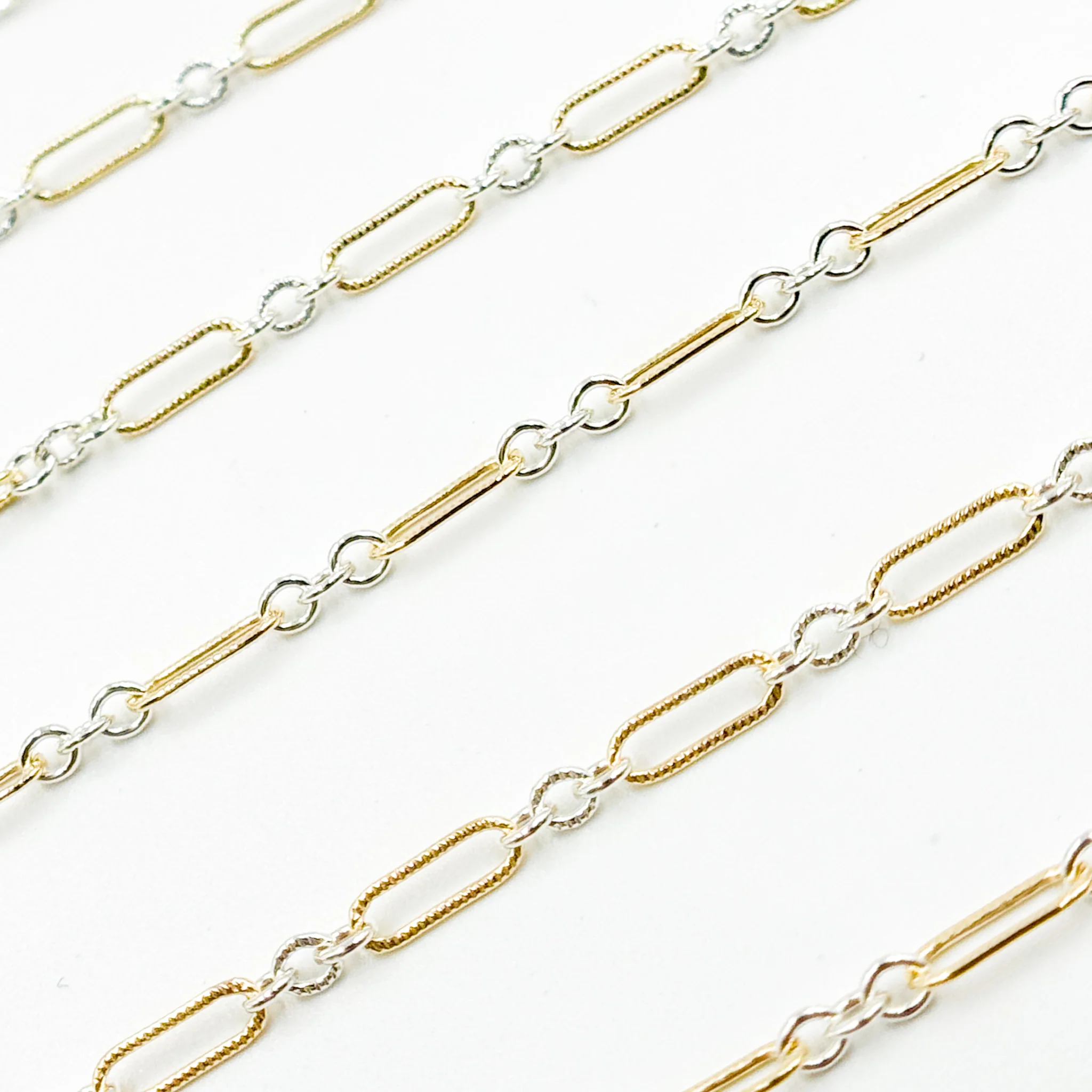 XM/1931K/SP. 14K Gold Filled and Sterling Silver Knurled Link Chain – Long & Short Pattern - Image 3