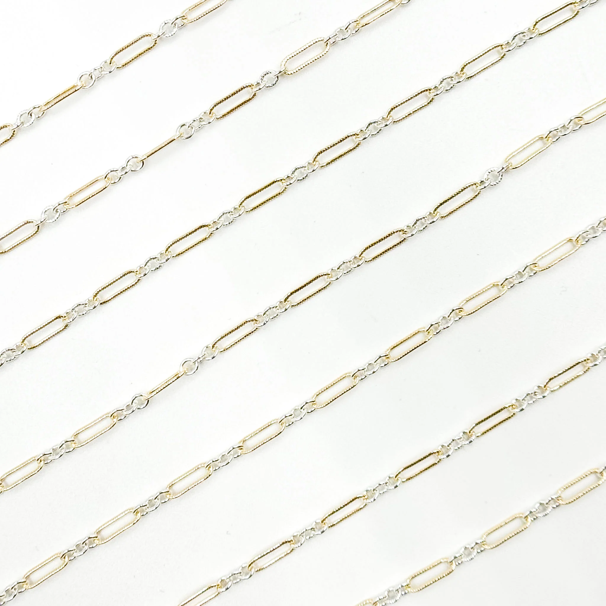 XM/1931K/SP. 14K Gold Filled and Sterling Silver Knurled Link Chain – Long & Short Pattern - Image 7