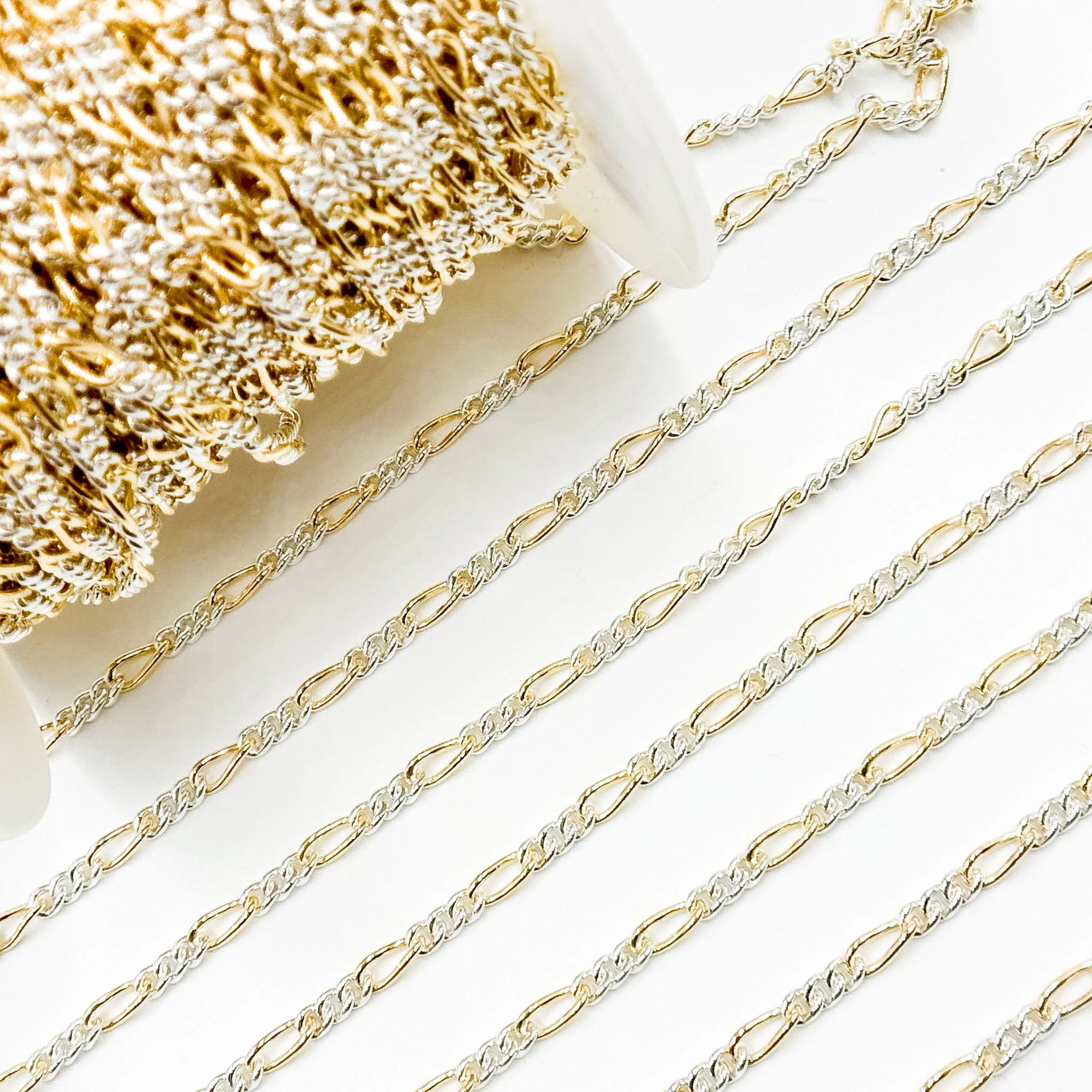 XM/3831C. 14K Gold Filled & Sterling Silver Figaro Link Chain – Long Gold, Short Silver Pattern - Image 4