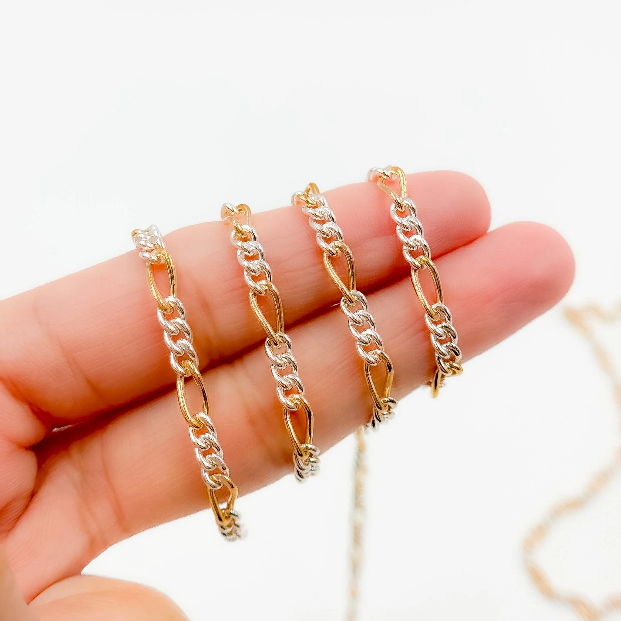 XM/3831C. 14K Gold Filled & Sterling Silver Figaro Link Chain – Long Gold, Short Silver Pattern - Image 6