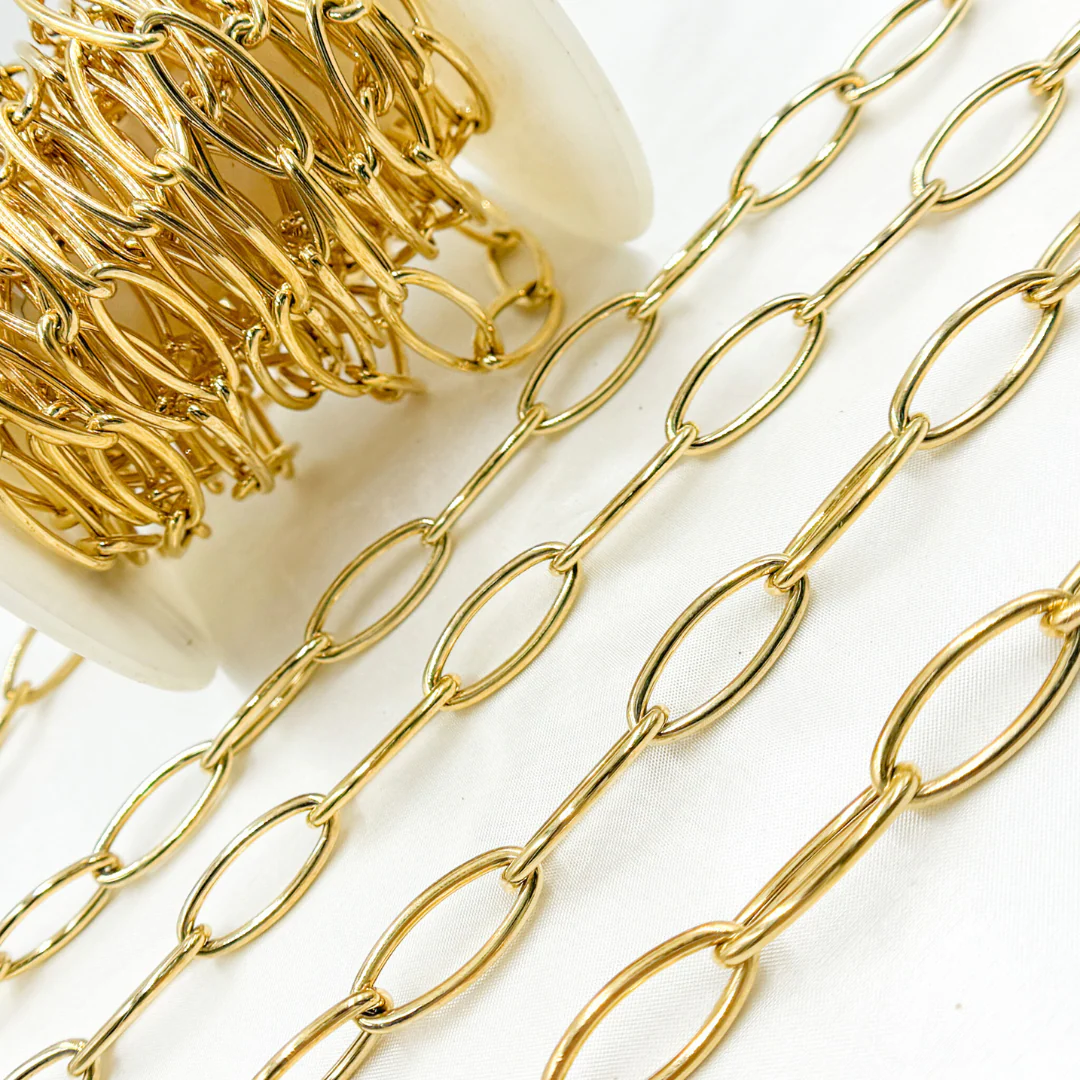 Y122GP. Gold Plated 925 Sterling Silver Smooth Hollow Oval Link Chain - Image 4