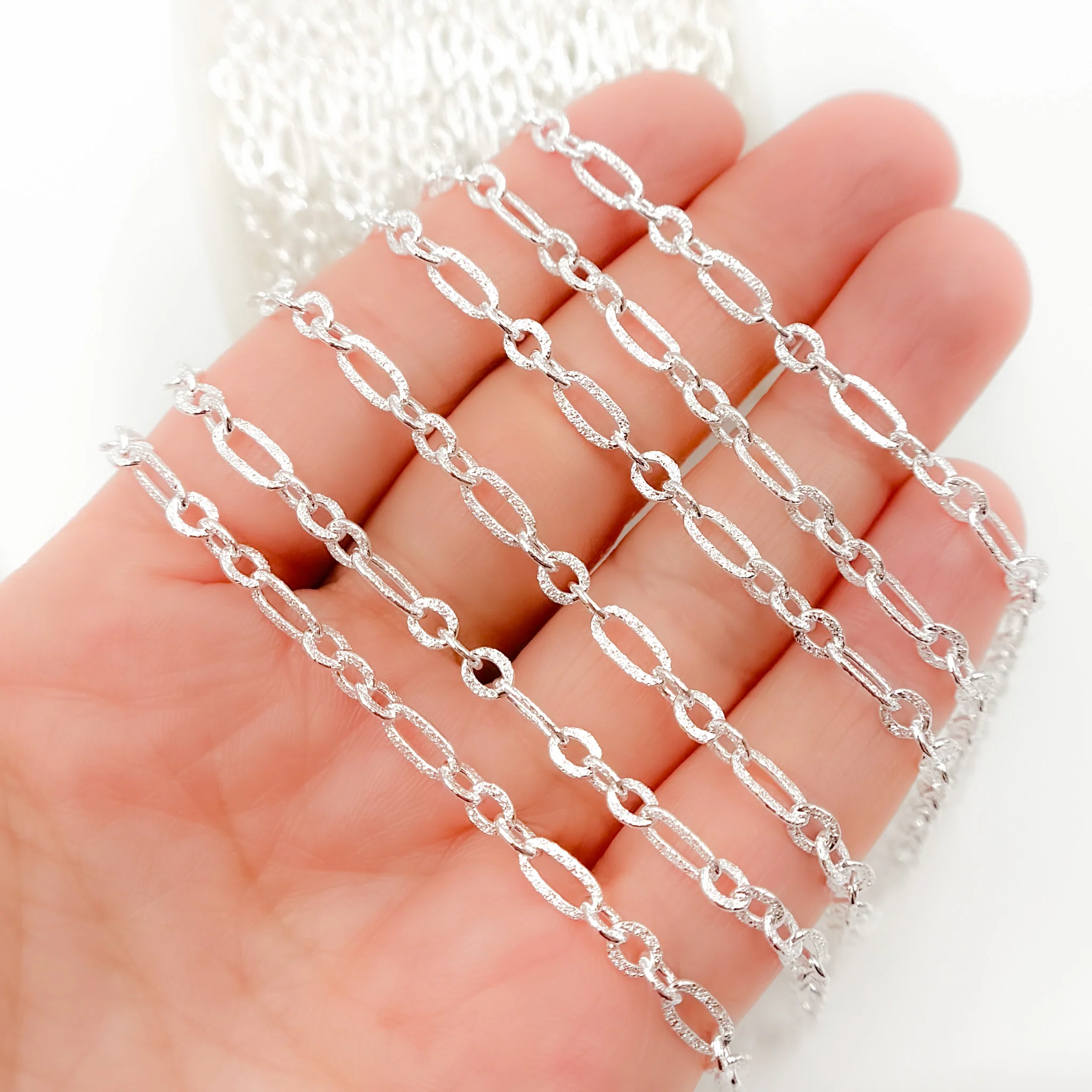 Y123SS. Sterling Silver Textured Long and Short Link Chain - Image 2