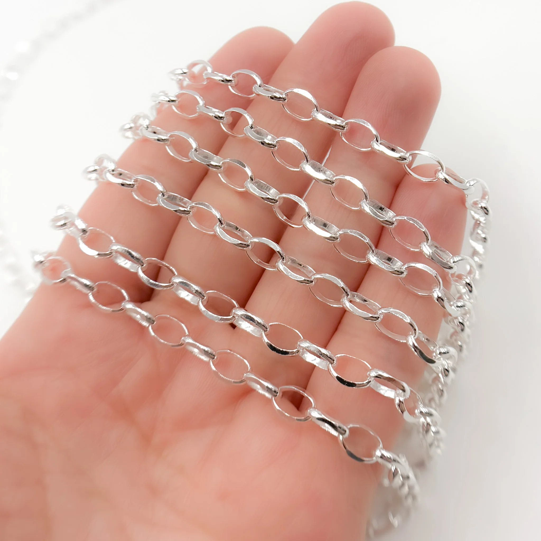 Y127DCSS. Sterling Silver Cable Oval Diamond Cut Link Chain - Image 3
