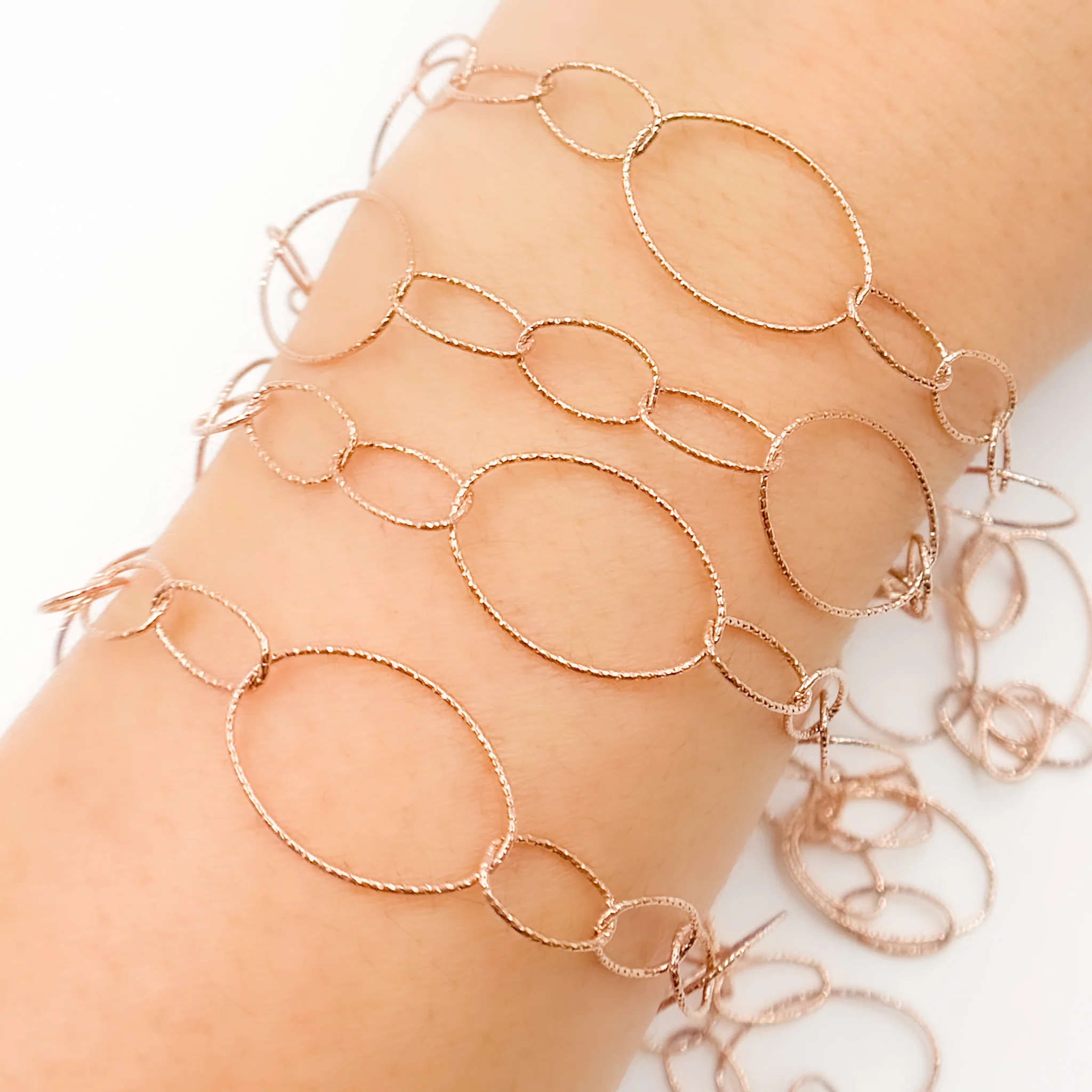 Y30RGP. Rose Gold Plated Silver Diamond Cut Long and Short Link Chain - Image 3
