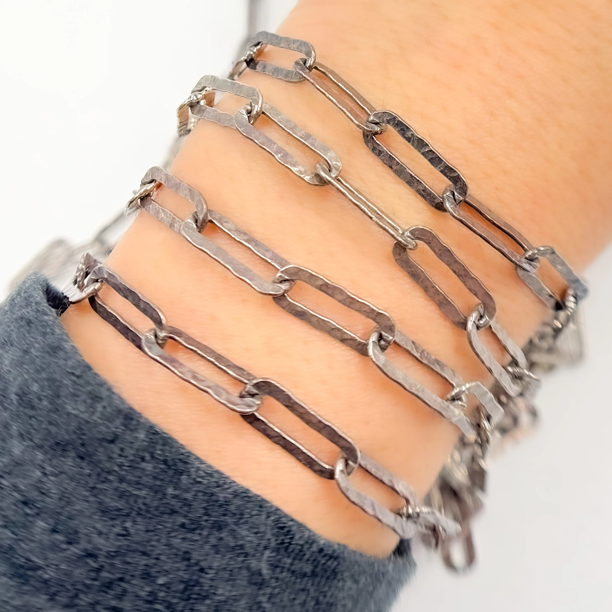 Y58HBR. Black Rhodium Sterling Silver Hammered Paperclip Link Chain - Image 2
