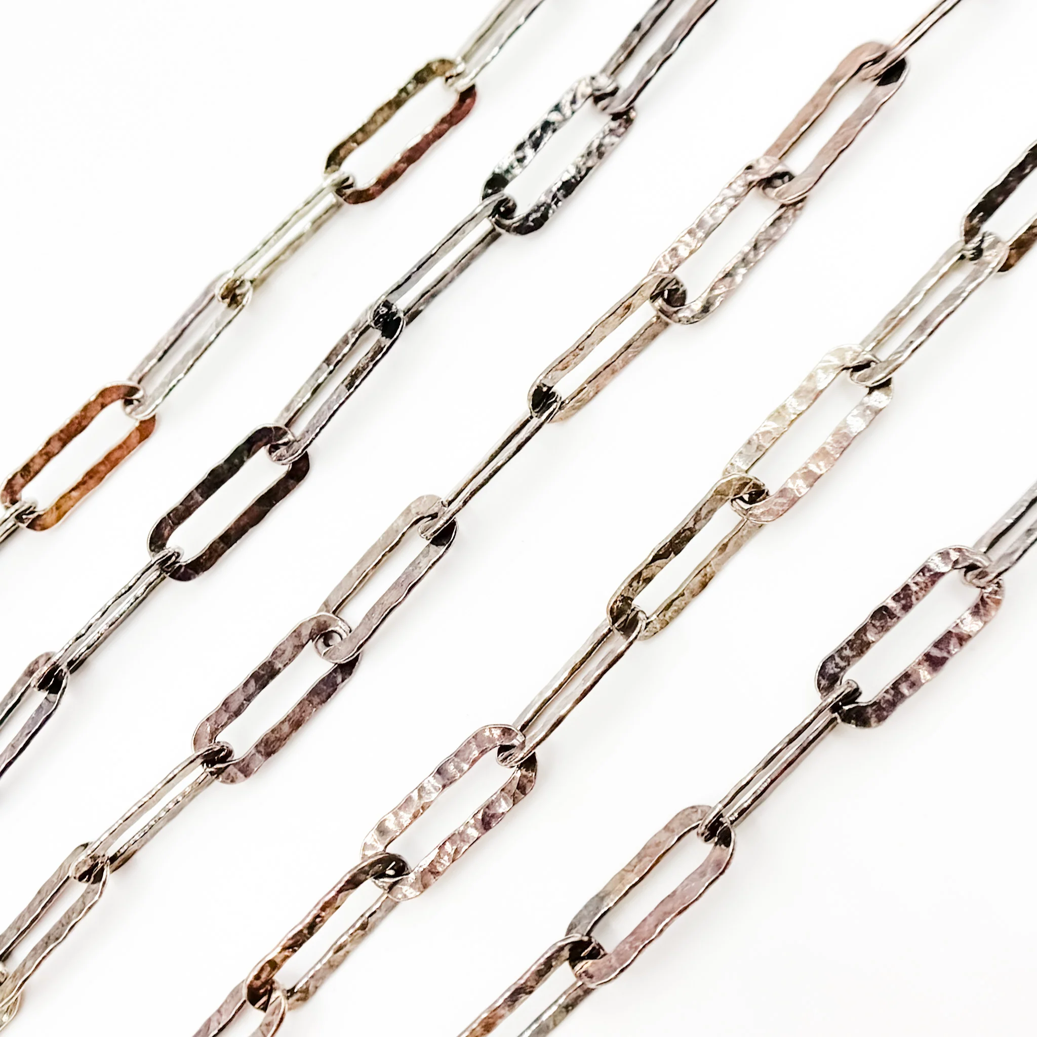Y58HBR. Black Rhodium Sterling Silver Hammered Paperclip Link Chain - Image 3