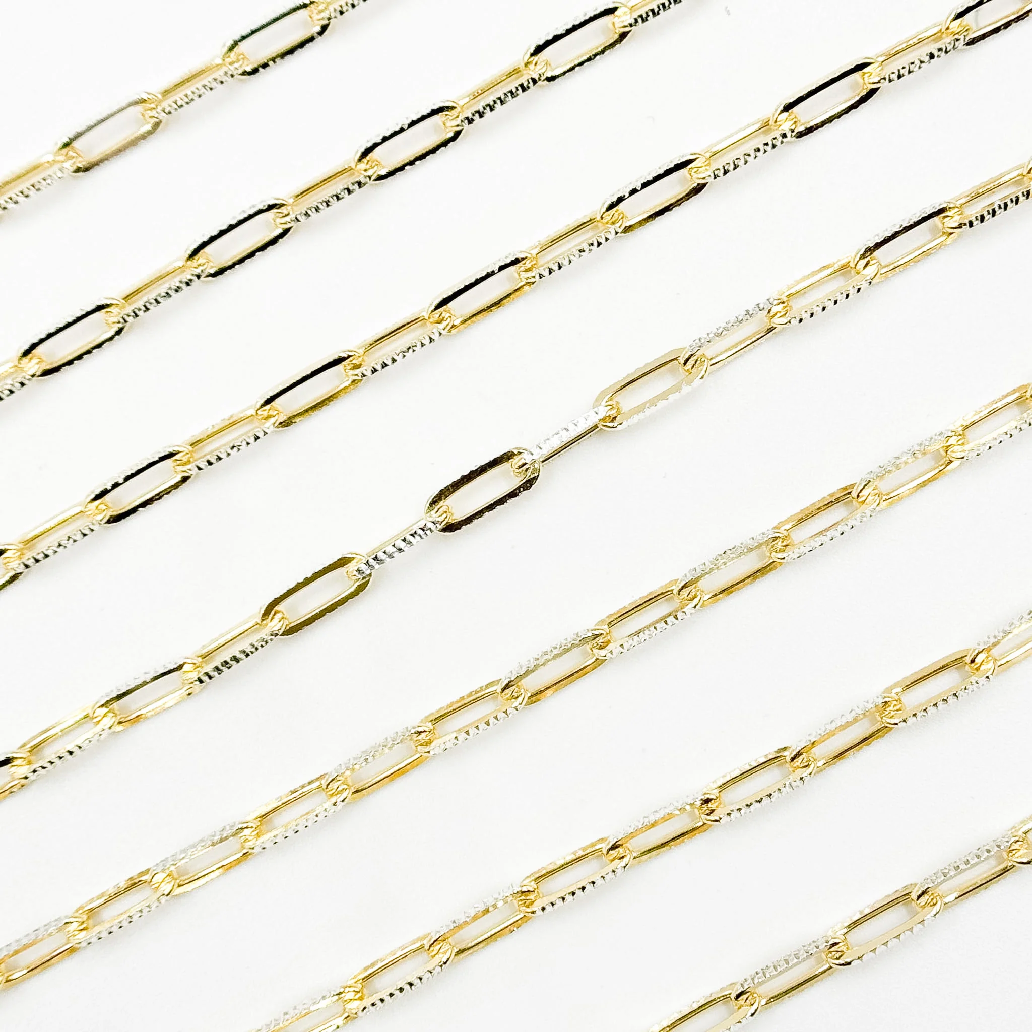 Z113GS. Two Tone Sterling Silver and Gold Plated Paperclip Textured Chain - Image 7