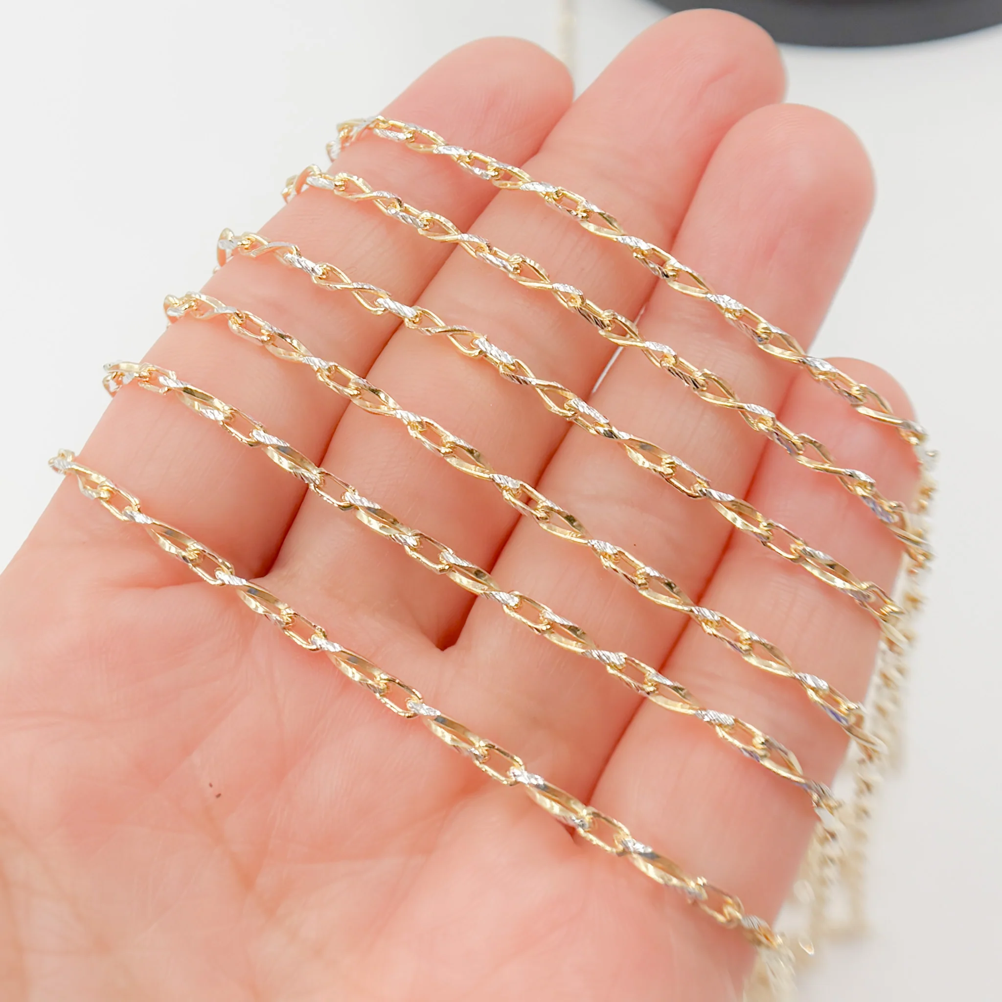 Z118GPDC. Gold Plated and White Sterling Silver Infinity Diamond Cut Cable Chain - Image 5