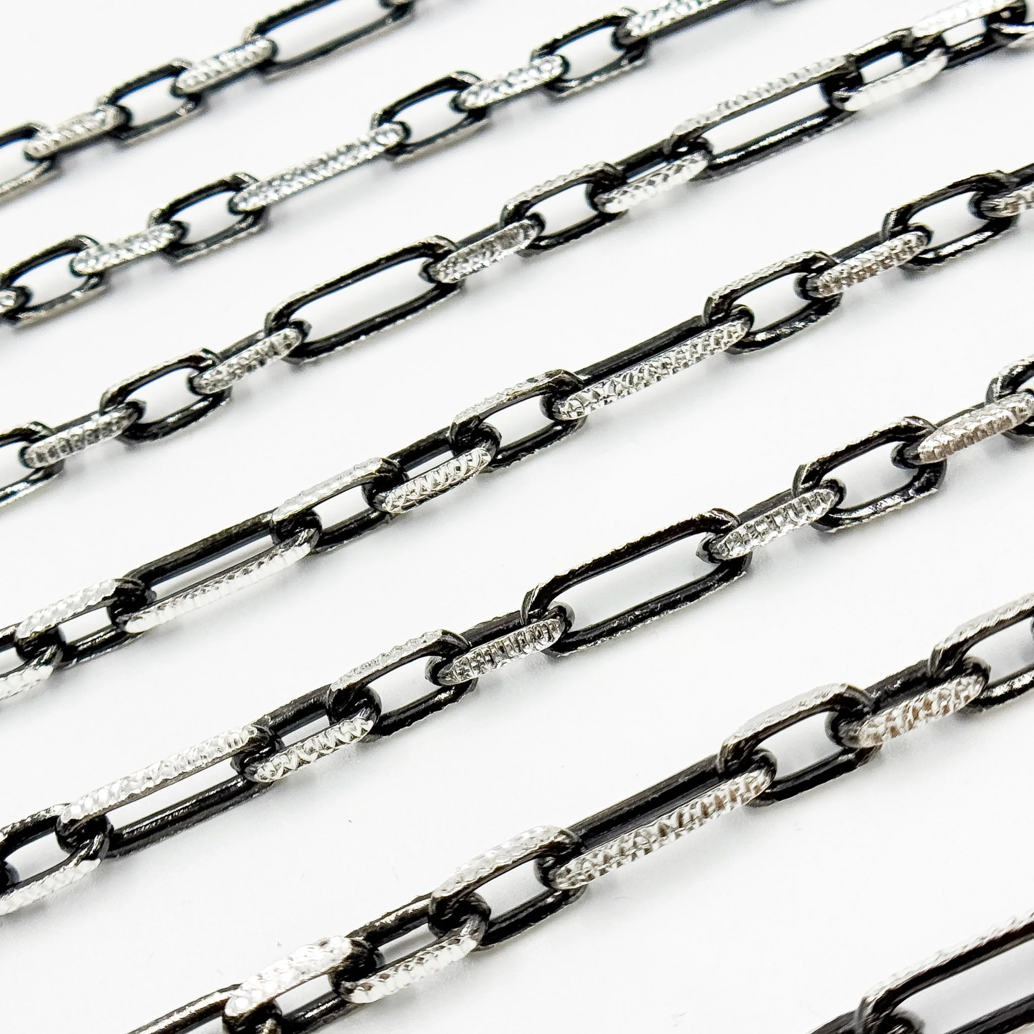 Z119SBDC. Black Rhodium and White Sterling Silver Paperclip Diamond Cut Cable Chain - Image 3