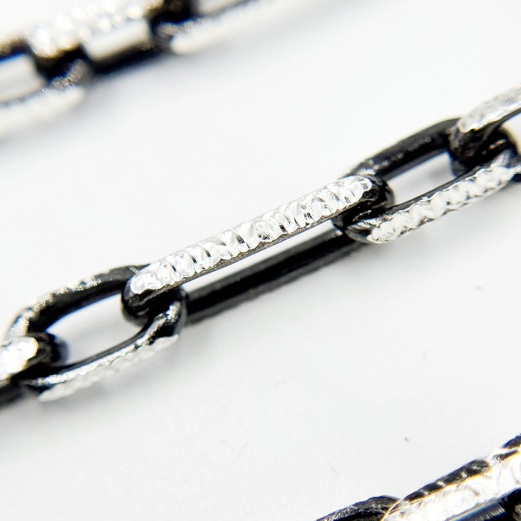 Z119SBDC. Black Rhodium and White Sterling Silver Paperclip Diamond Cut Cable Chain - Image 6