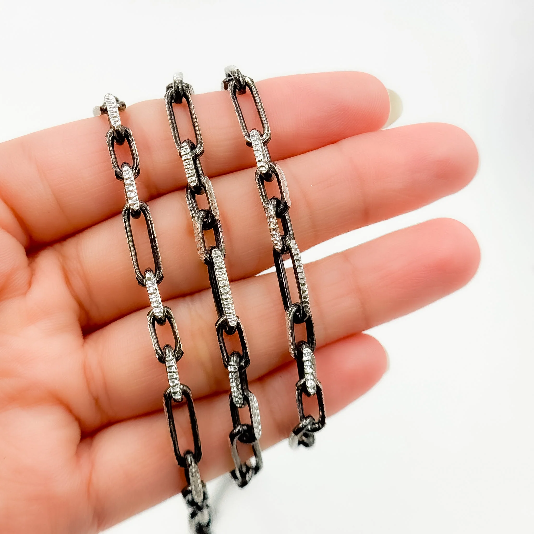Z119SBDC. Black Rhodium and White Sterling Silver Paperclip Diamond Cut Cable Chain - Image 8