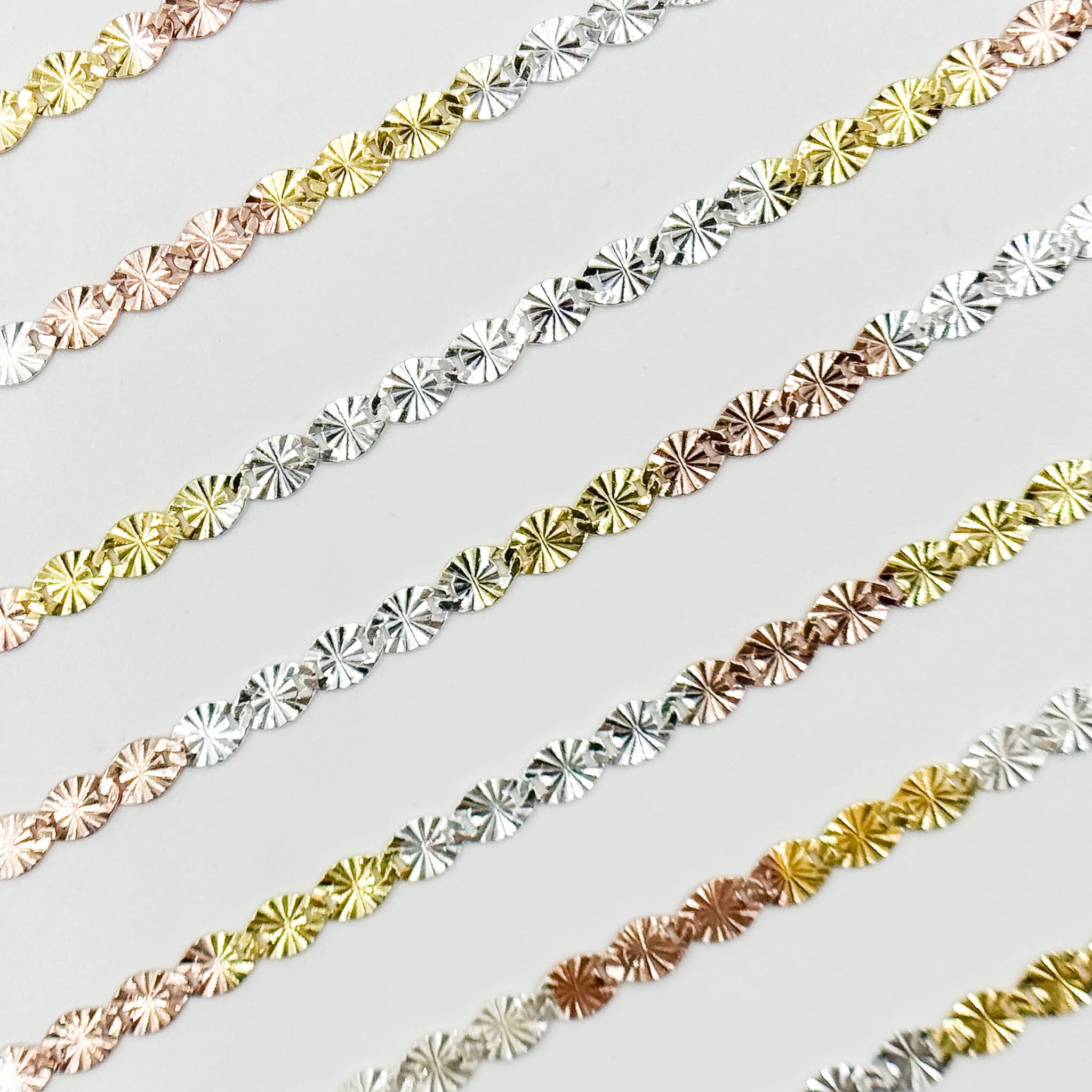 Z120GSR. White Silver, Gold Plated, and Rose Gold Plated Silver Diamond Cut Marina Chain - Image 3