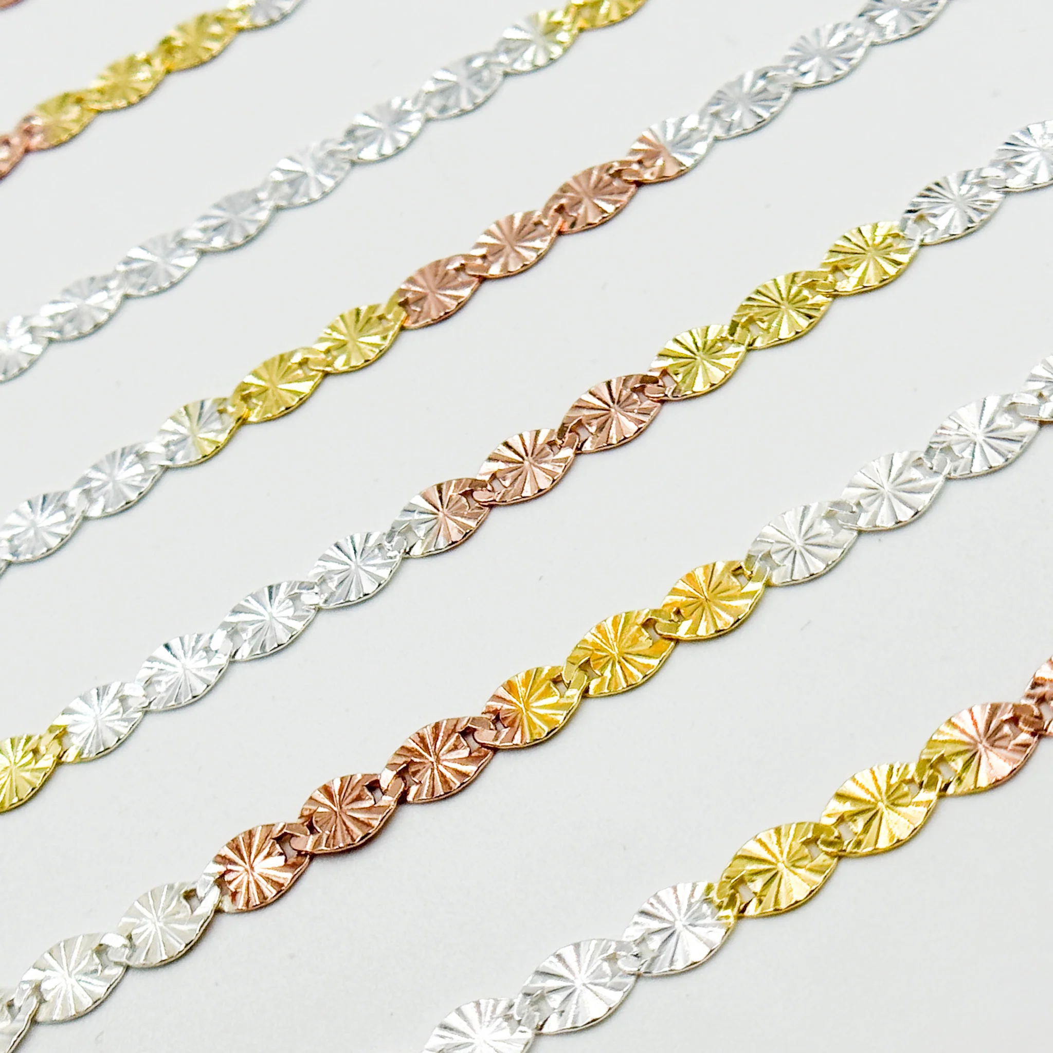 Z120GSR. White Silver, Gold Plated, and Rose Gold Plated Silver Diamond Cut Marina Chain - Image 4