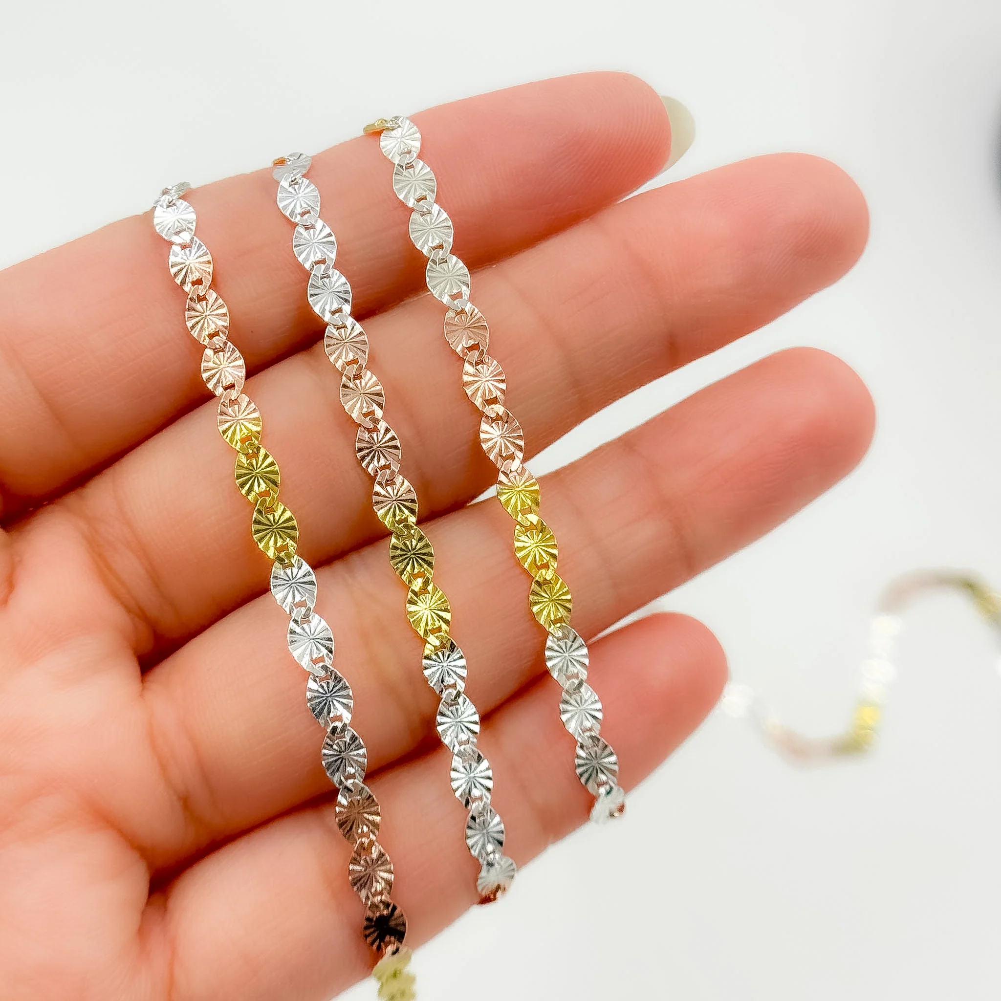 Z120GSR. White Silver, Gold Plated, and Rose Gold Plated Silver Diamond Cut Marina Chain - Image 9