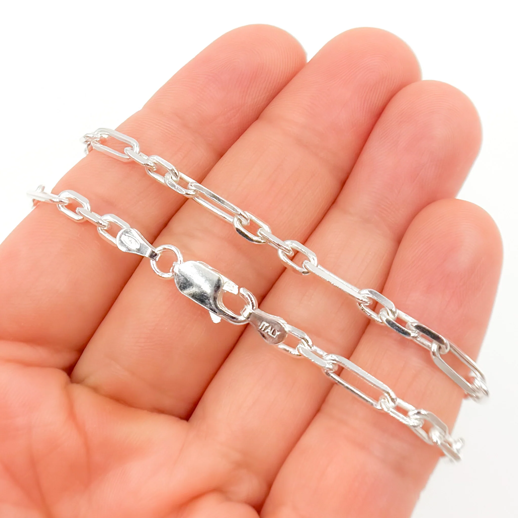 Z53SSN. Sterling Silver Diamond Cut Long and Short Link Necklace